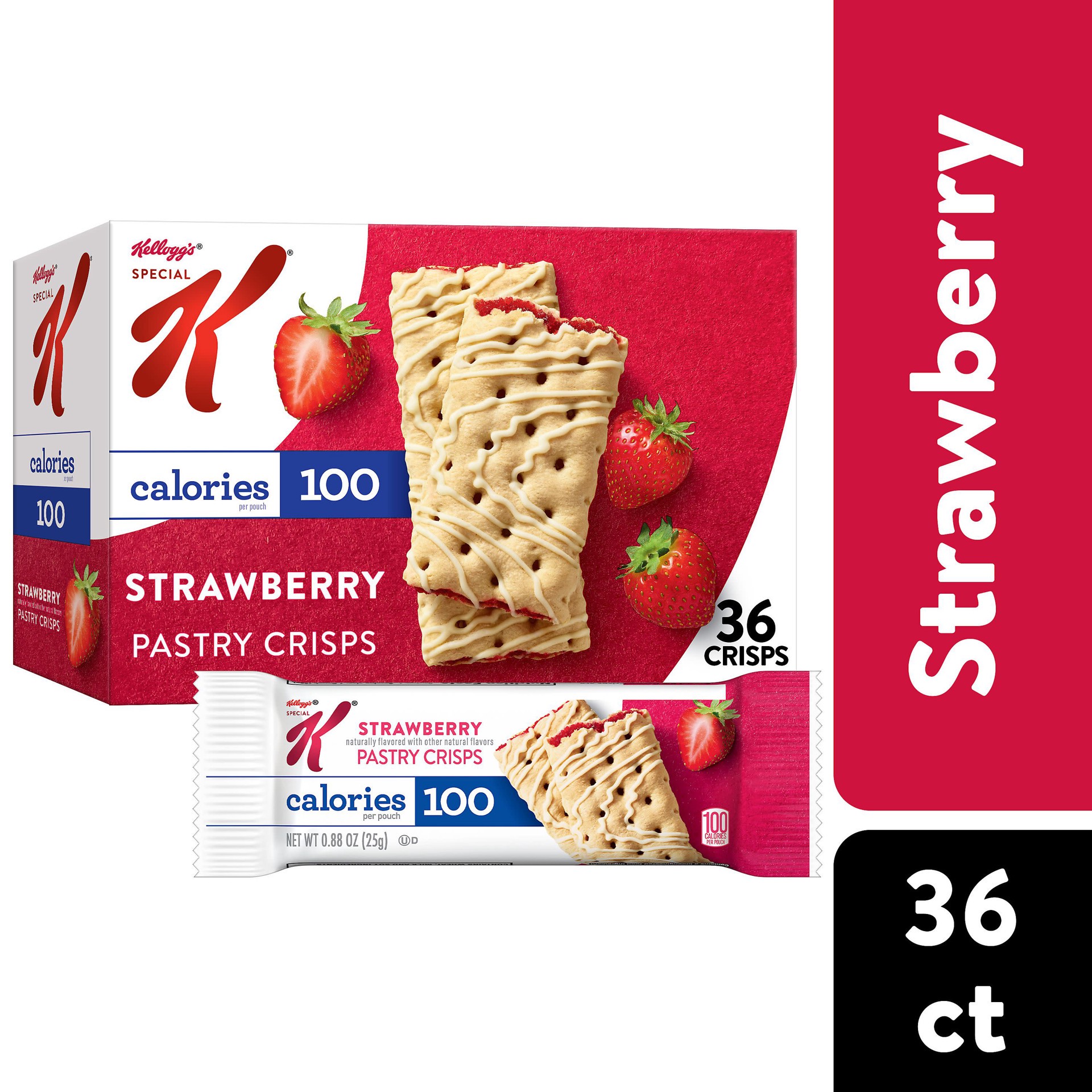 slide 1 of 5, Special K Bar Pastry Crisps, 100 Calories, Breakfast Bars, Value Size, Strawberry, 15.84oz Box, 36 Crisps, 15.84 oz