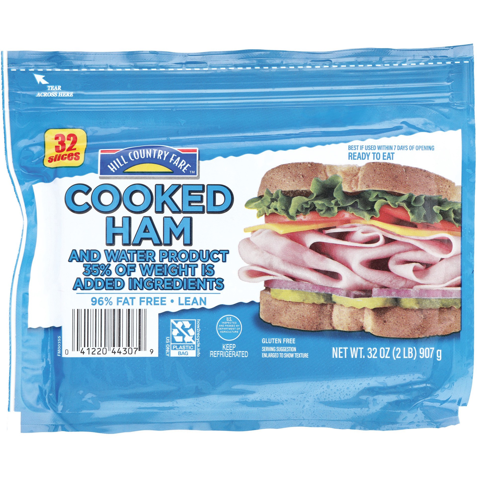 slide 1 of 1, Hill Country Fare Cooked Extra Lean Value Pack Sliced Ham, 32 oz