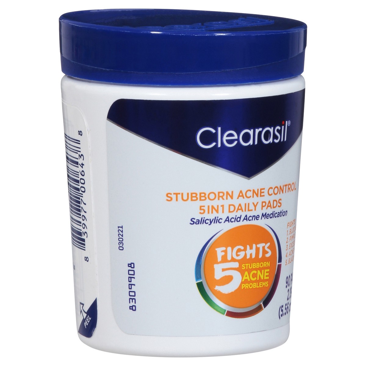 slide 3 of 9, Clearasil Stubborn Acne Control 5in1 Daily Facial Cleansing Pads, with Salicylic Acid Acne Treatment Medicine, 90 Count, 90 ct