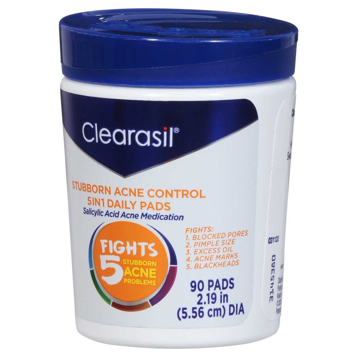 slide 2 of 9, Clearasil Stubborn Acne Control 5in1 Daily Facial Cleansing Pads, with Salicylic Acid Acne Treatment Medicine, 90 Count, 90 ct