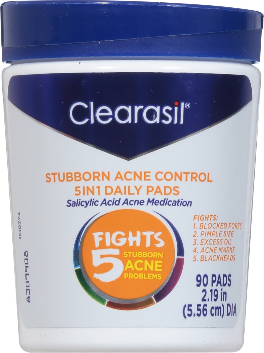 slide 8 of 9, Clearasil Stubborn Acne Control 5in1 Daily Facial Cleansing Pads, with Salicylic Acid Acne Treatment Medicine, 90 Count, 90 ct