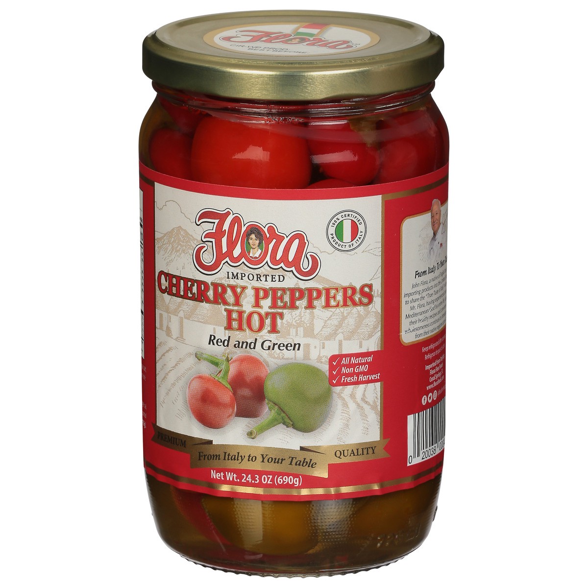 slide 3 of 9, Flora Whole Hot Cherry Peppers, 24 oz