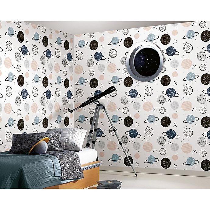 slide 1 of 7, RoomMates Planets Peel & Stick Wallpaper - Tan, 1 ct