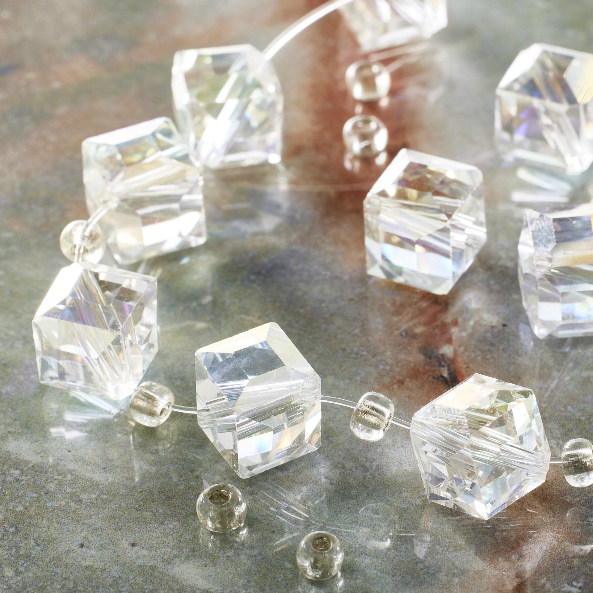 slide 3 of 3, Crystal Glass Large Cube Beads, 10mm By Bead Landing, 10mm