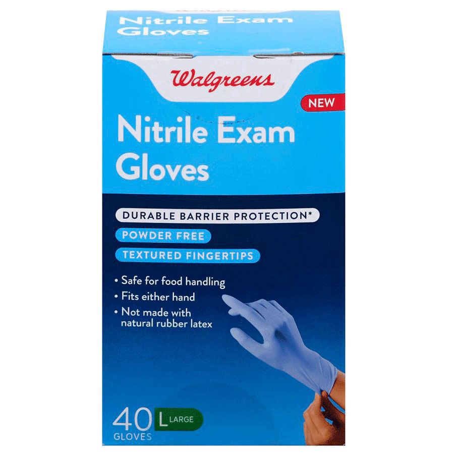 slide 1 of 2, Walgreens Large Nitrile Exam Gloves, 40 ct