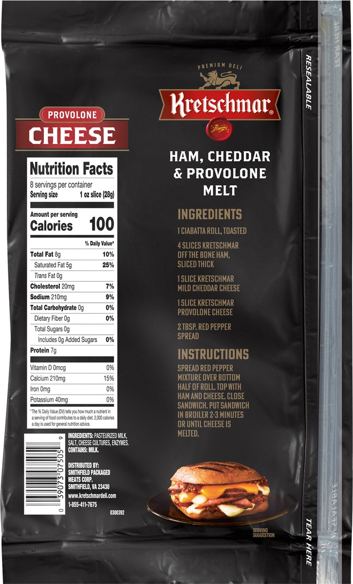 slide 2 of 3, Kretschmar Premium Deli Pre Sliced Provolone Cheese, 8 oz, 8 oz