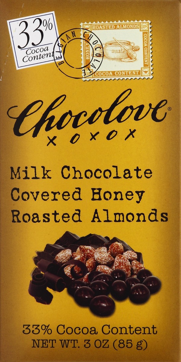 slide 4 of 5, Chocolove Almonds, Honey Roasted, Milk Chocolate Covered, 3 oz