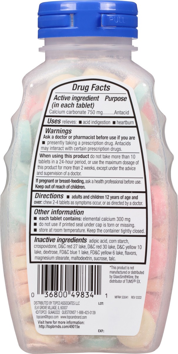 slide 2 of 14, TopCare Health 750 mg Extra Strength Assorted Fruit Flavors Antacid 96 Tablets, 96 ct