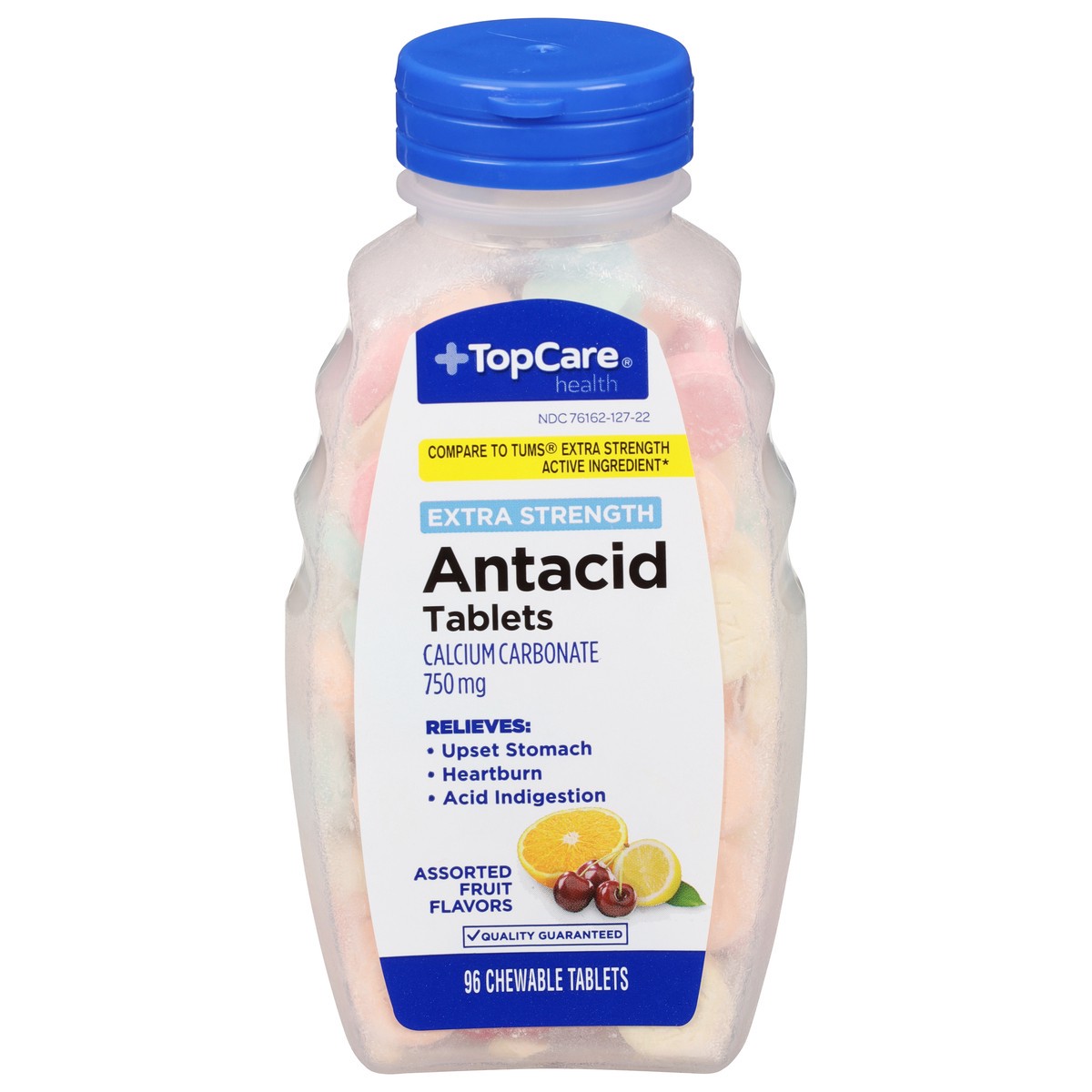 slide 1 of 14, TopCare Health 750 mg Extra Strength Assorted Fruit Flavors Antacid 96 Tablets, 96 ct