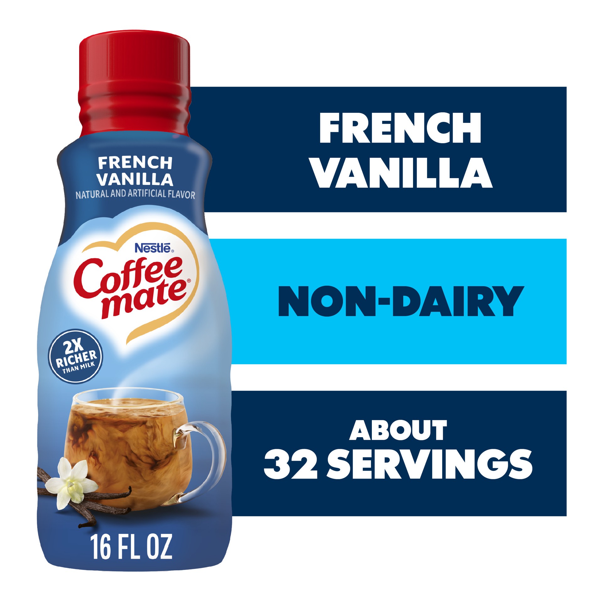 slide 1 of 7, Coffee mate French Vanilla Flavored Coffee Creamer, Non-Dairy, Gluten-Free, 32 Servings, 16 fl oz