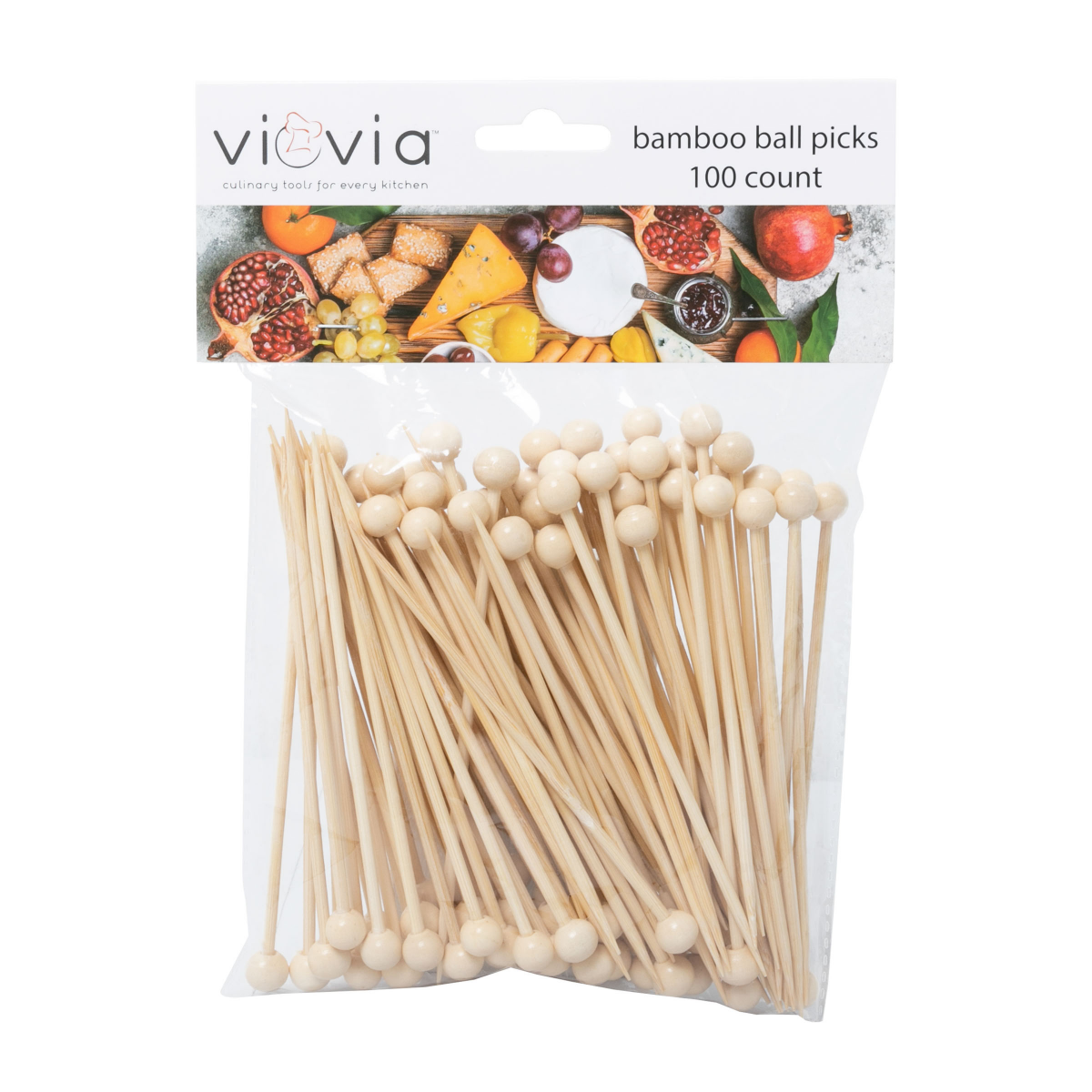 slide 1 of 13, Viovia Bamboo Ball Picks, 100 ct