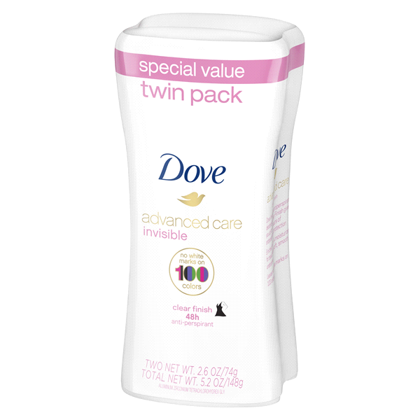 slide 8 of 17, Dove Advanced Care Antiperspirant Deodorant Stick Clear Finish, 2.6 oz, Twin Pack, 2.6 oz