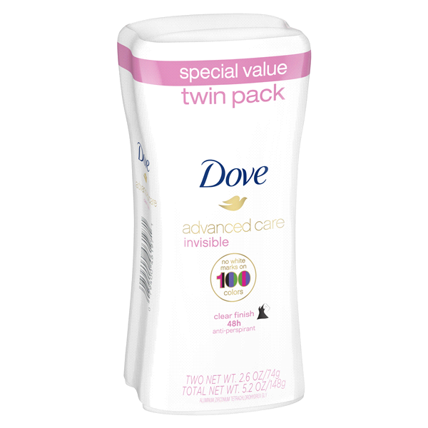 slide 15 of 17, Dove Advanced Care Antiperspirant Deodorant Stick Clear Finish, 2.6 oz, Twin Pack, 2.6 oz