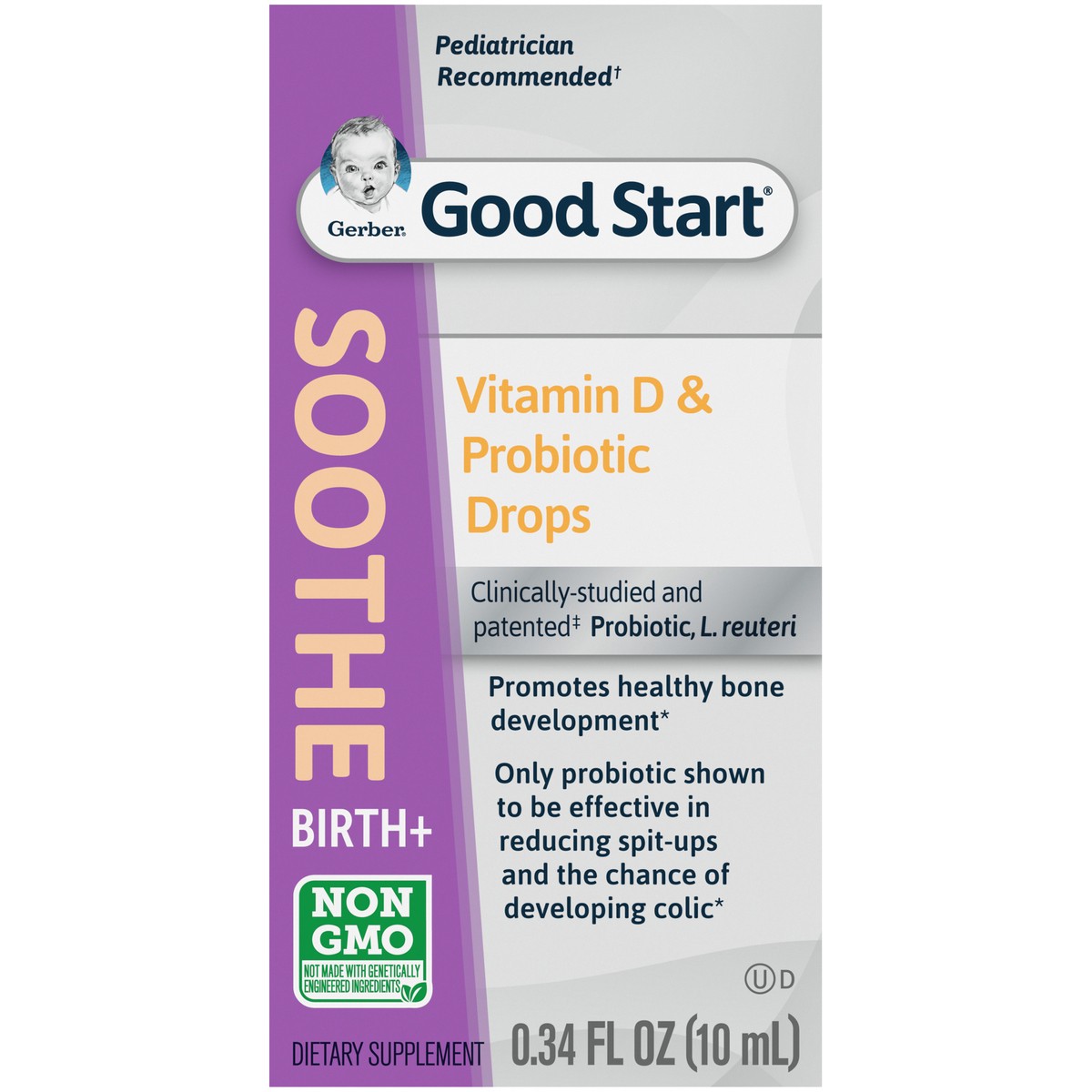 slide 3 of 9, Good Start Soothe Baby Probiotic Drops with Vitamin D, 0.34 fl oz Bottle, 0.34 fl oz