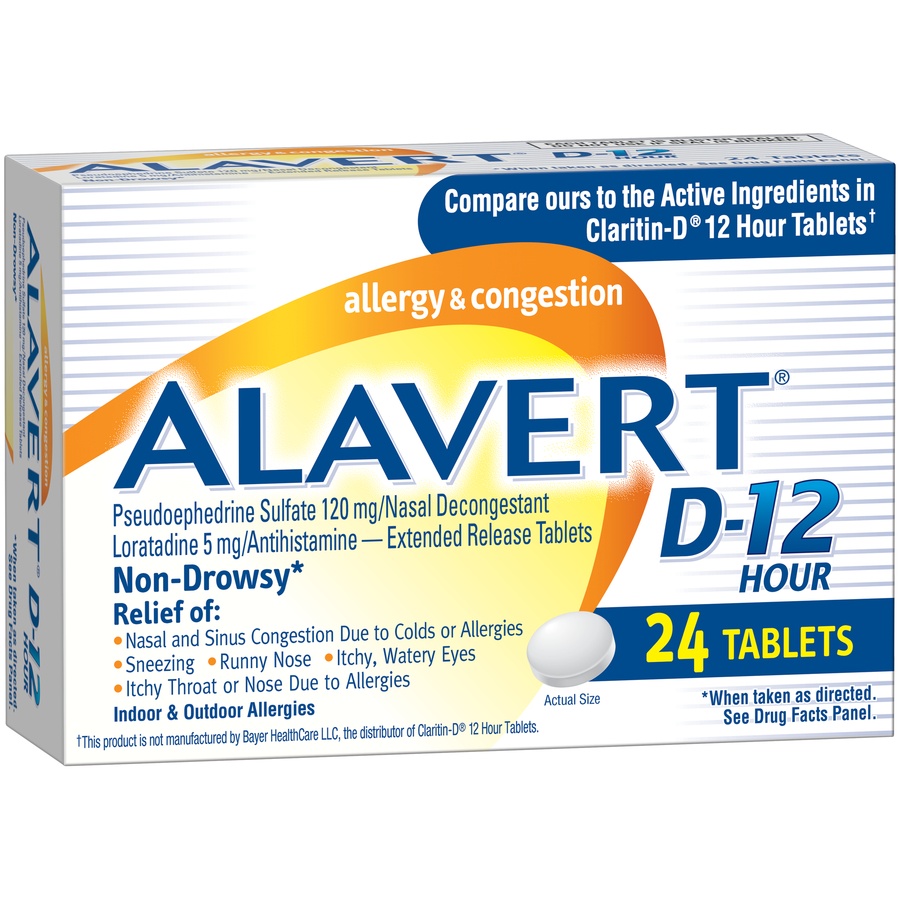 slide 2 of 6, Alavert D-12 Hour Allergy & Sinus Relief Tablets, 24 ct