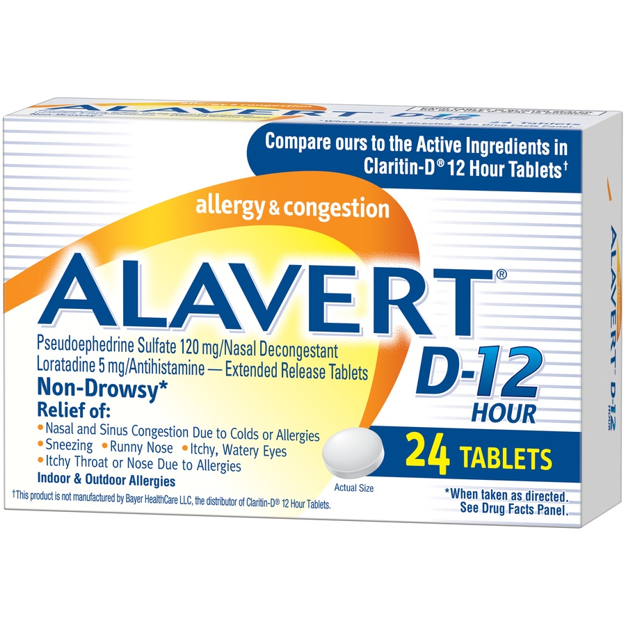 slide 3 of 6, Alavert D-12 Hour Allergy & Sinus Relief Tablets, 24 ct