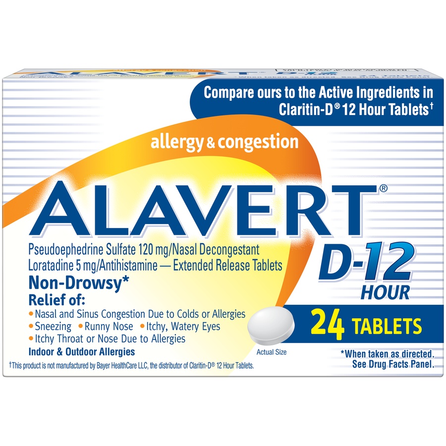 slide 1 of 6, Alavert D-12 Hour Allergy & Sinus Relief Tablets, 24 ct