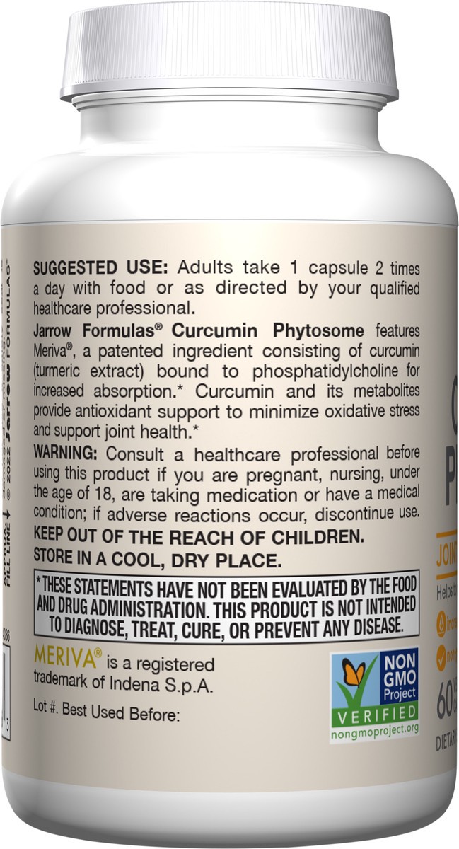 slide 4 of 4, Jarrow Formulas Curcumin Phytosome 500 mg - 60 Veggie Capsules - Formulated with Meriva - Antioxidant Support Supplement - Curcumin Absorb Delivery System - 30 Servings, 60 ct