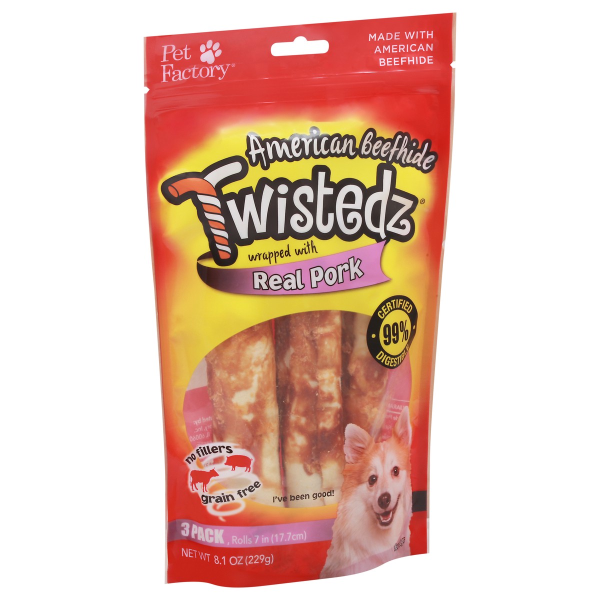 slide 6 of 10, Twistedz Wrapped with Real Pork American Beefhide Dog Chews 3 ea, 3 ct