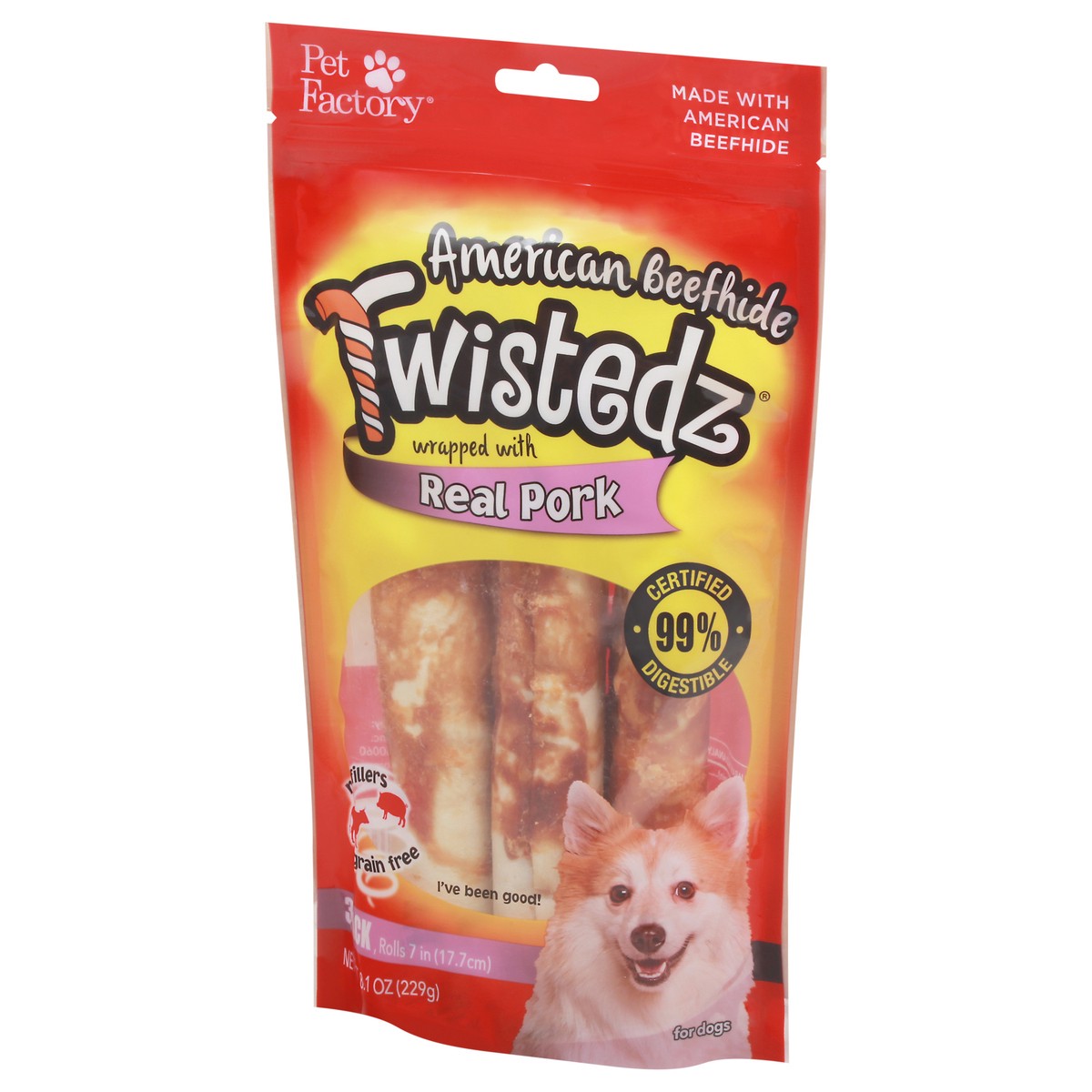 slide 4 of 10, Twistedz Wrapped with Real Pork American Beefhide Dog Chews 3 ea, 3 ct