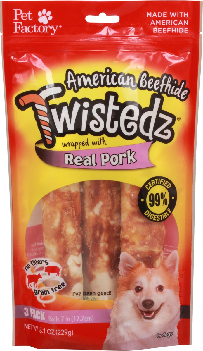 slide 1 of 10, Twistedz Wrapped with Real Pork American Beefhide Dog Chews 3 ea, 3 ct