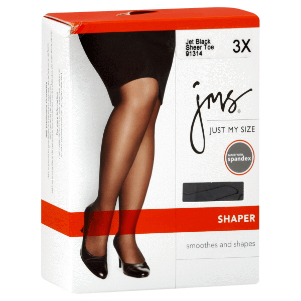 slide 1 of 1, Just My Size Sheer Toe Shaper, Jet Black 3X, 1 ct