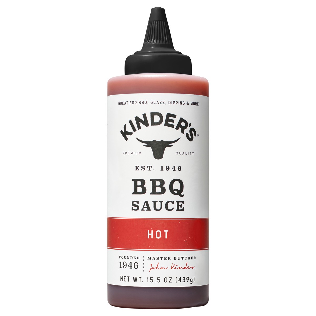 slide 1 of 6, Kinder's Hot BBQ Sauce, 15.5 oz