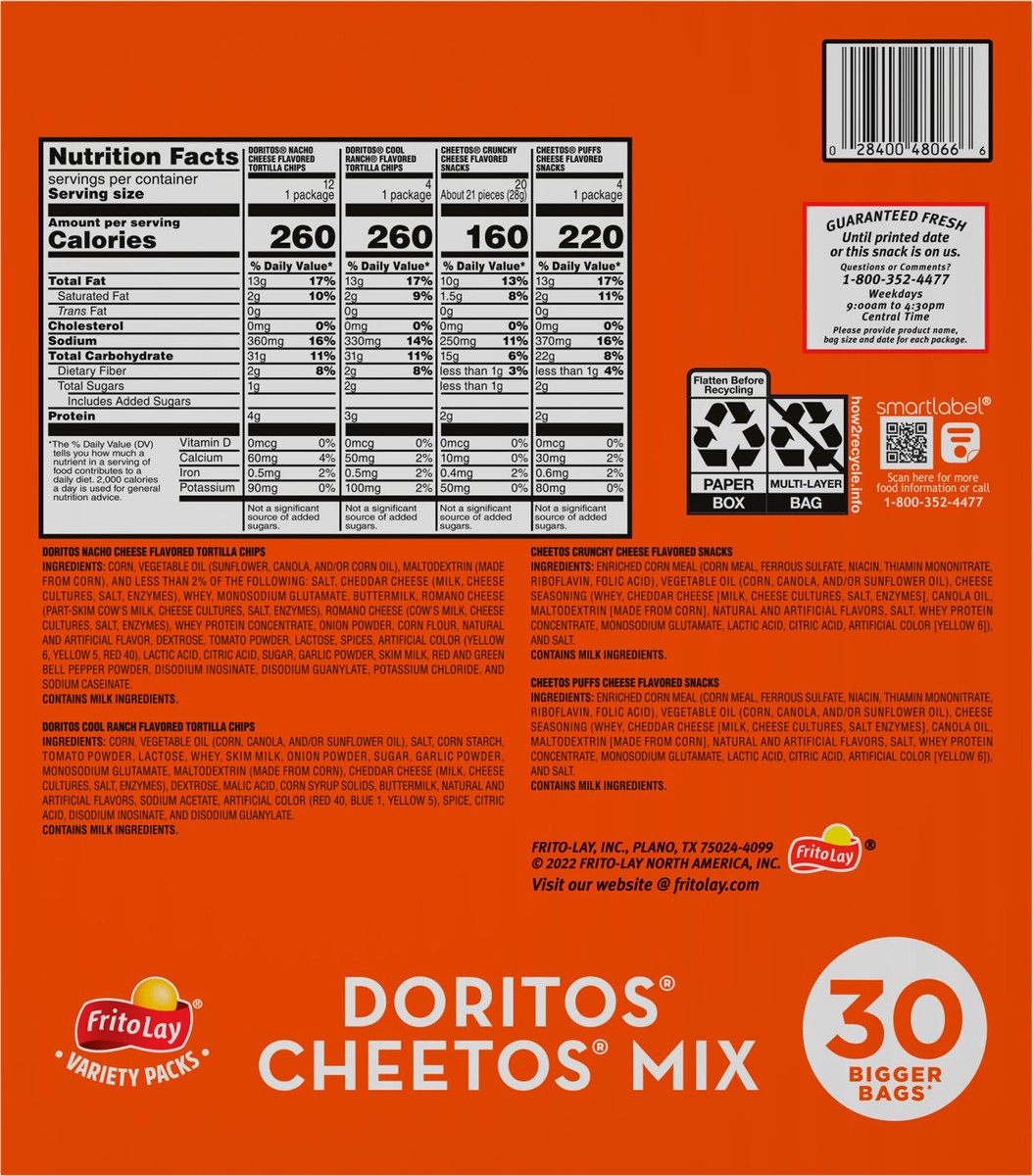 slide 5 of 9, Frito-Lay Doritos Cheetos Mix Variety 53 1/2 Oz 30 Count, 30 ct