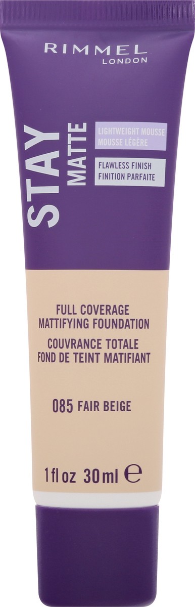 slide 11 of 12, COTY RIMMEL LONDON Rimmel London Stay Matte Liquid Mousse - 085 Fair Beige - Foundation, Lightweight, Shine Control, Oil-Free, 1oz, 1 oz