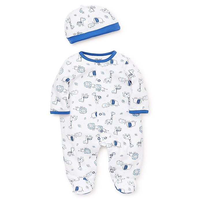 slide 1 of 1, Little Me Newborn Safari Footie and Hat Set - Blue, 1 ct