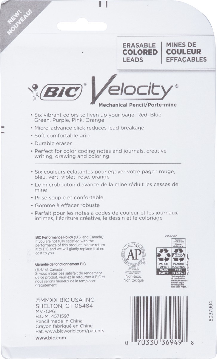 slide 8 of 12, BIC Velocity 0.7 mm Color Mechanical Pencil 6 ea, 6 ct