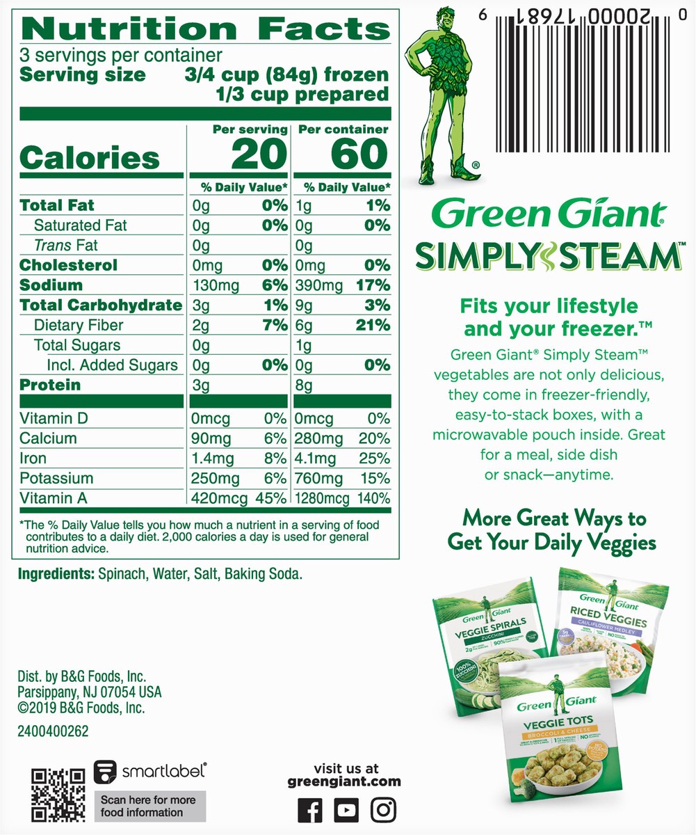 slide 5 of 9, Green Giant Simply Steam No Sauce Chopped Spinach 9 oz, 9 oz