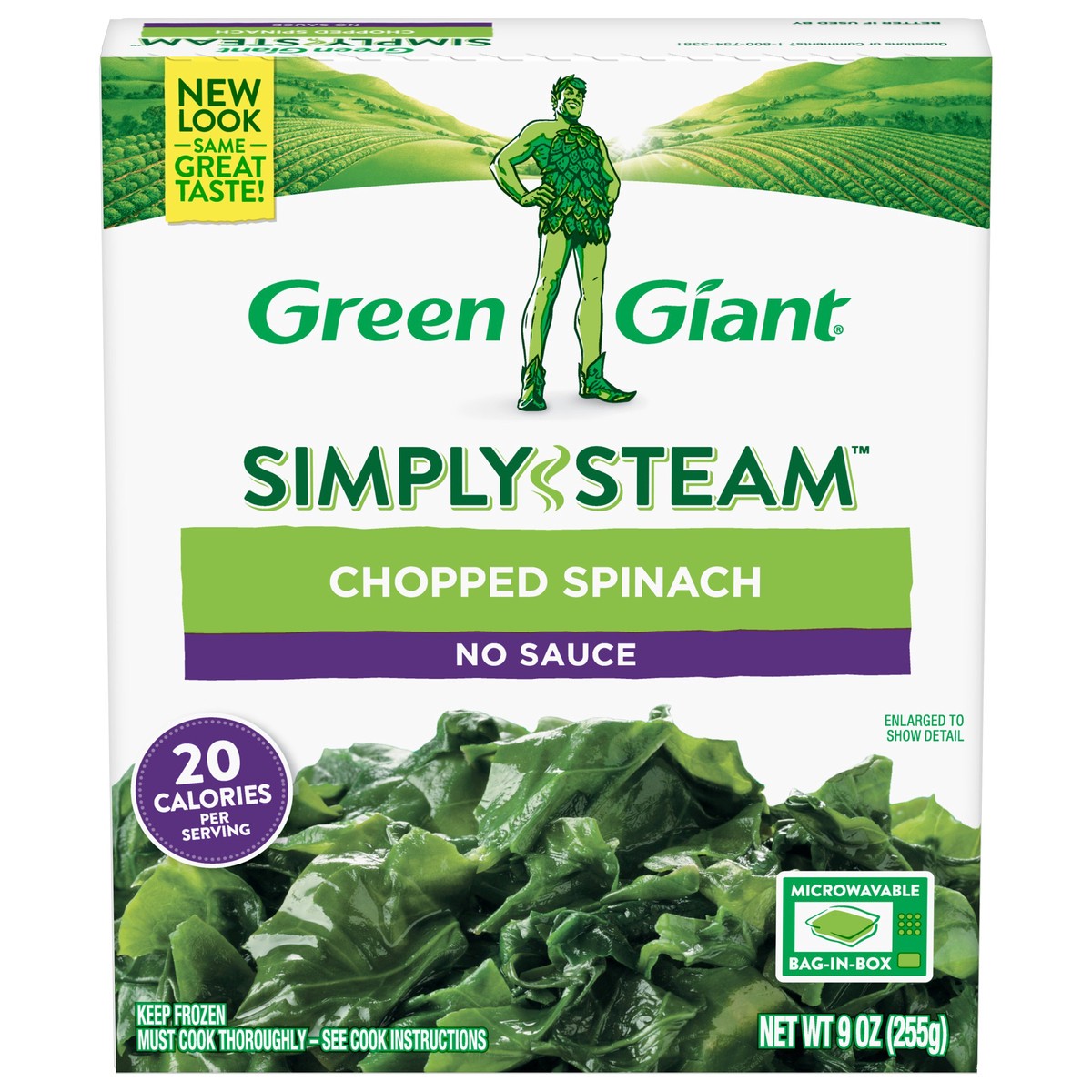 slide 1 of 9, Green Giant Simply Steam No Sauce Chopped Spinach 9 oz, 9 oz
