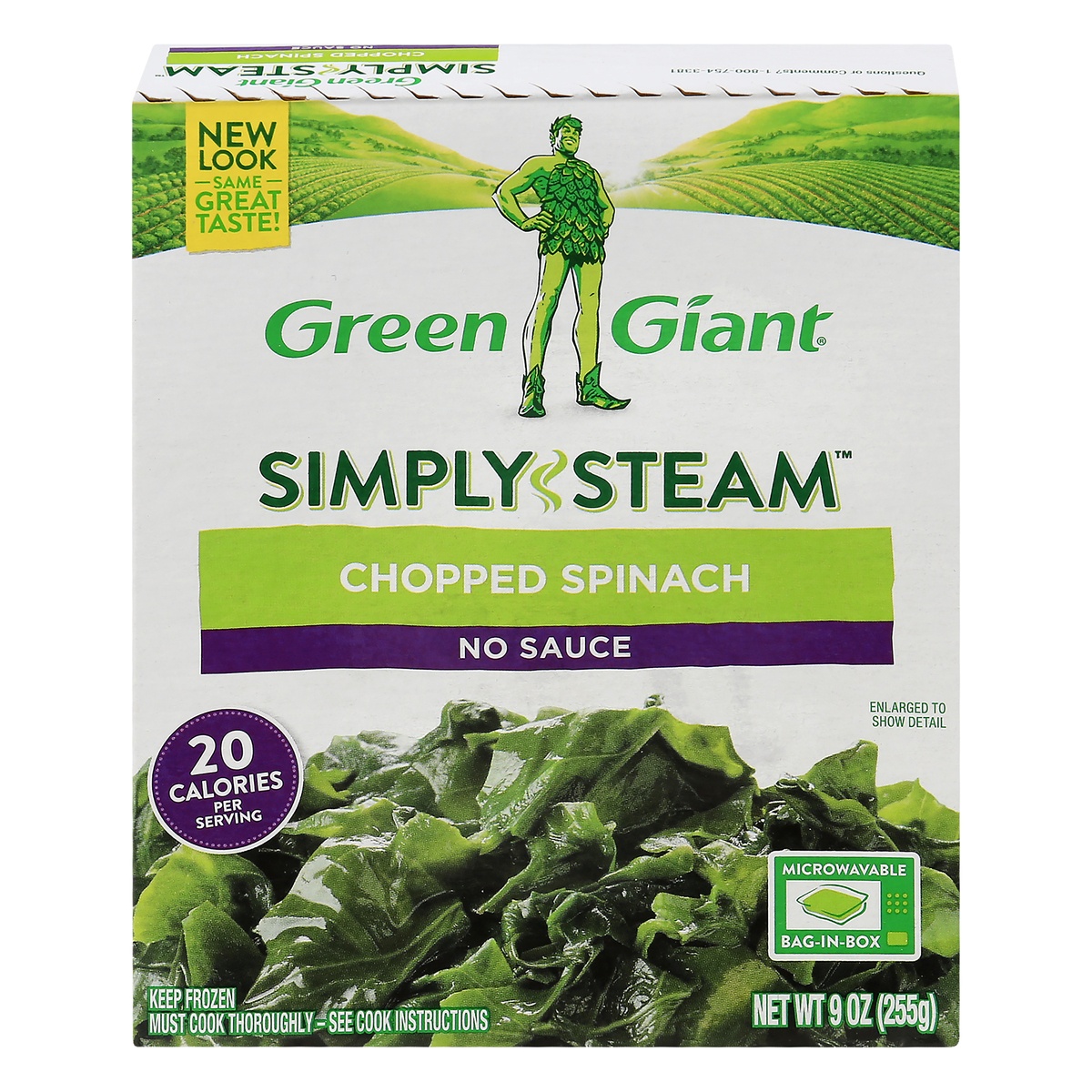 slide 1 of 8, Green Giant Simply Steam No Sauce Chopped Spinach 9 oz, 9 oz
