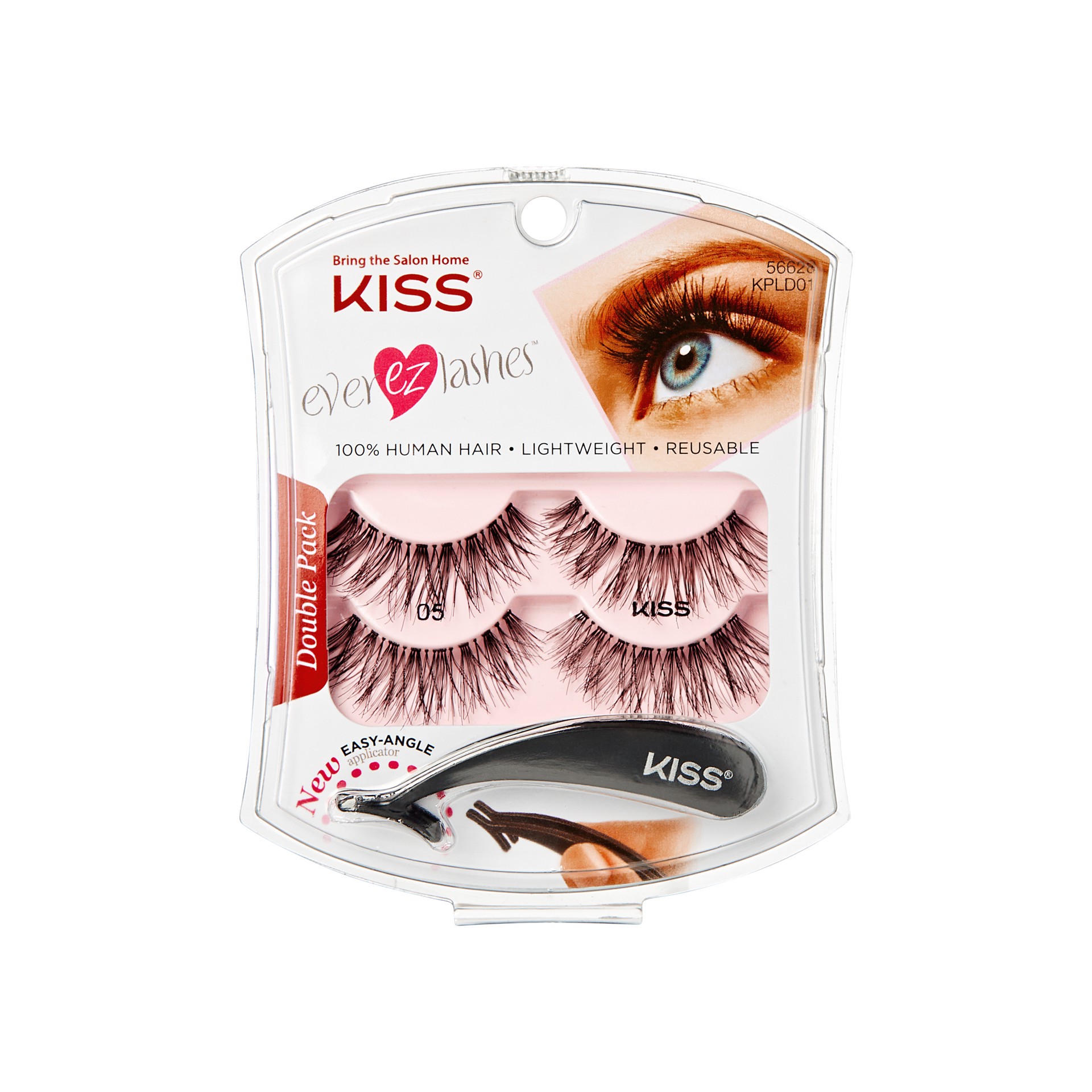 slide 1 of 2, KISS Ever EZ Lashes Double Pack No. 01, Reusable Natural Eyelash Starter Kit, Includes Easy-Angle Applicator and 2 Pairs Human Hair False Eyelashes, 1 ct