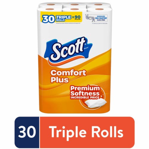 slide 1 of 1, Scott ComfortPlus 1-Ply Toilet Paper Triple Rolls, 30 ct