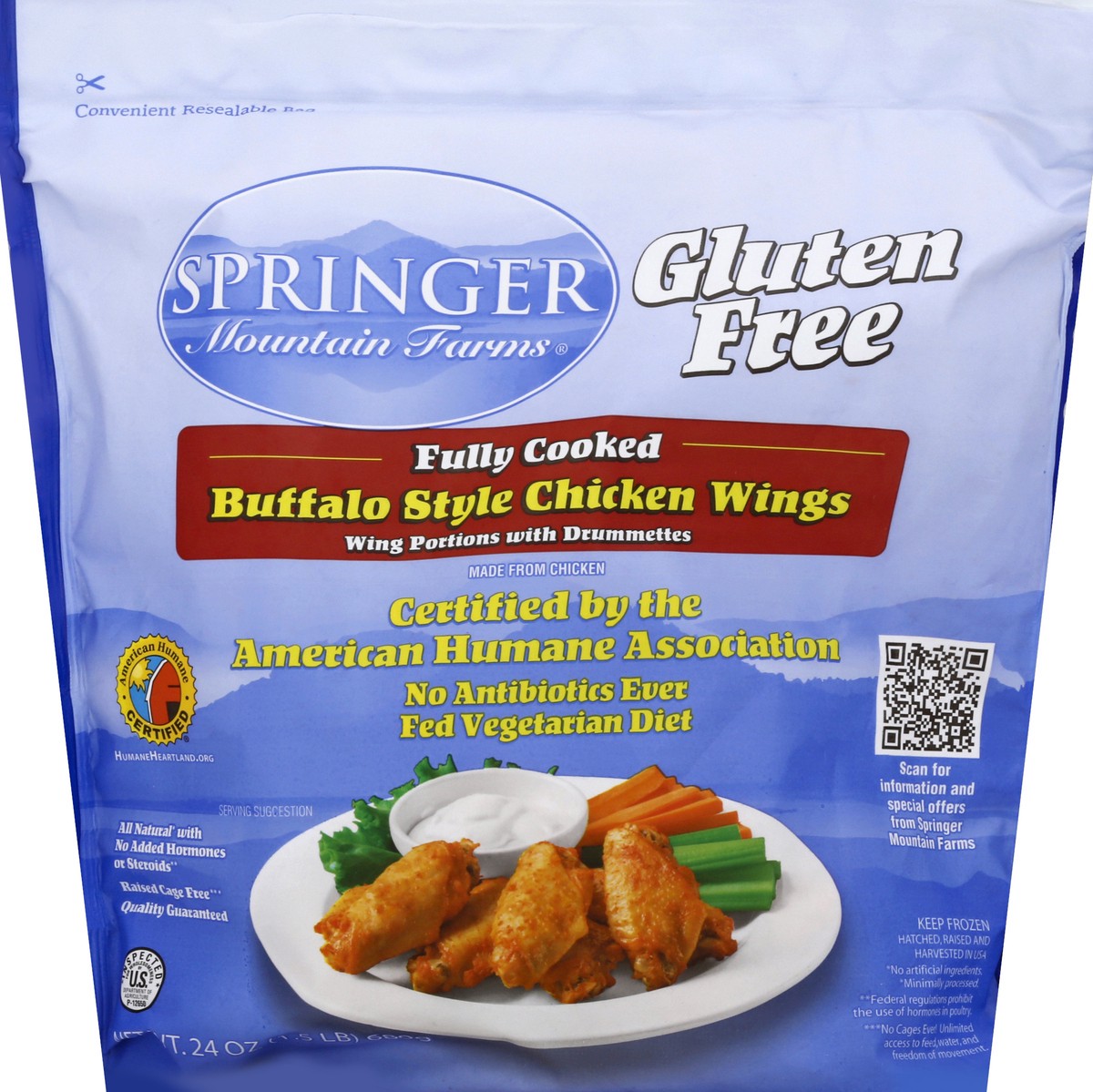 slide 3 of 7, Springer Mountain Farms Springer Mountain Fully Cooked Buffalo Chicken Wings, 24 oz