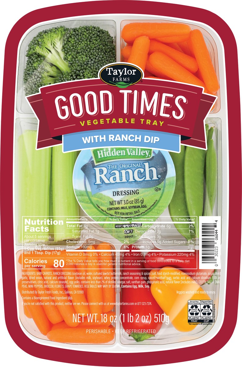 slide 3 of 3, Taylor Farms Vegetable Tray with Ranch Dip, 18 oz