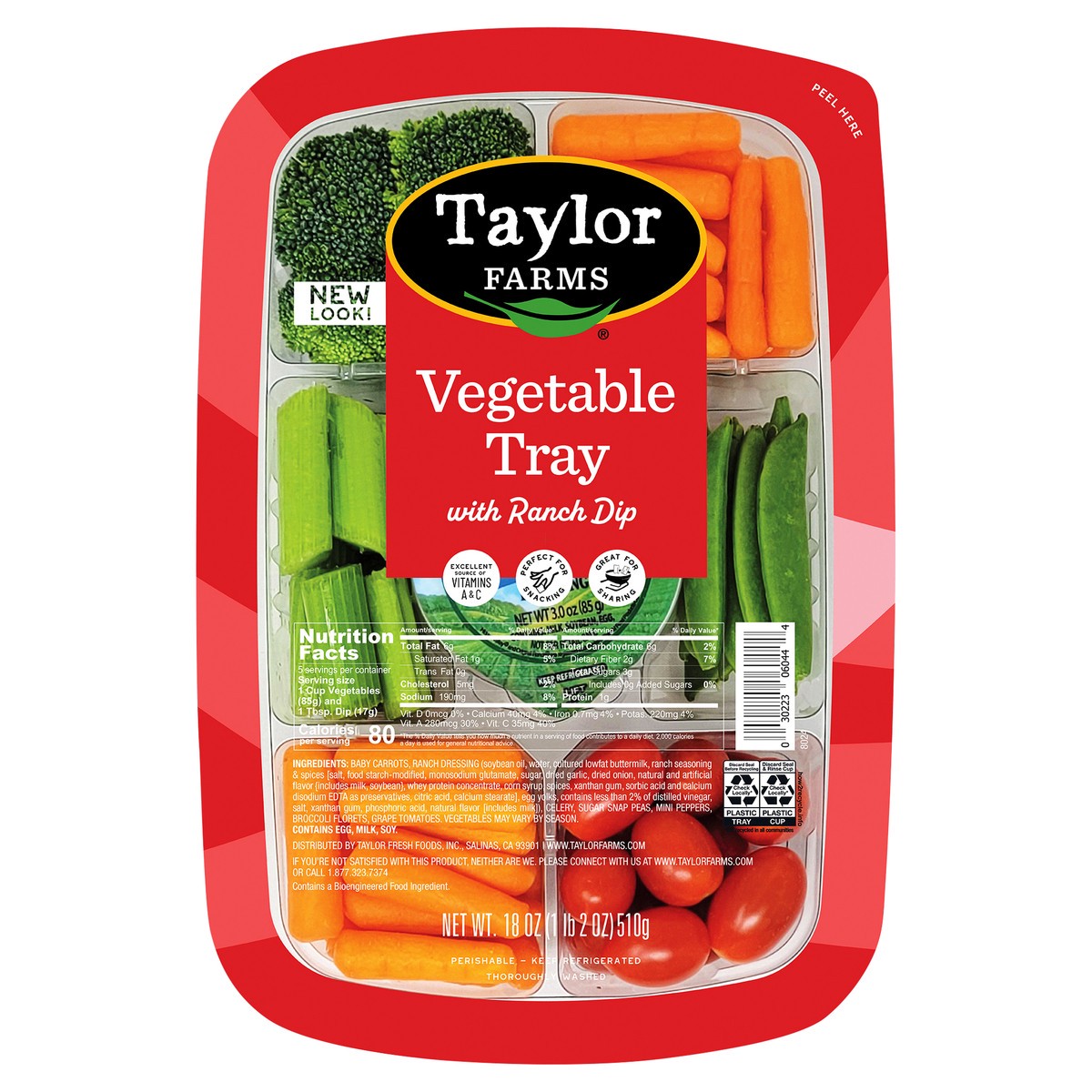 slide 1 of 3, Taylor Farms Vegetable Tray with Ranch Dip, 18 oz