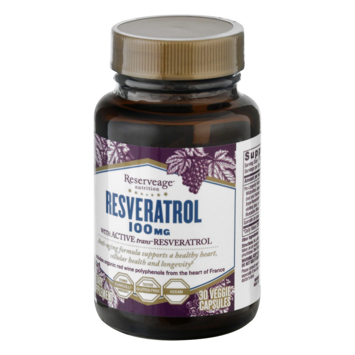 slide 6 of 9, Reserveage Nutrition Resveratrol 100mg, 30 ct