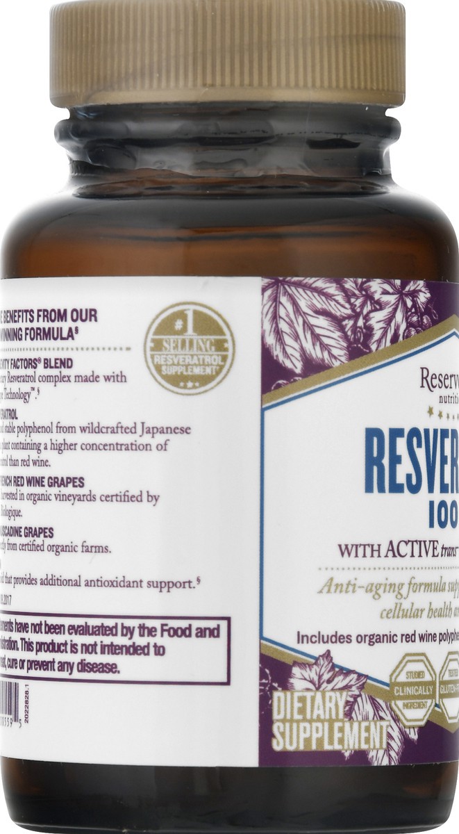 slide 4 of 9, Reserveage Nutrition Resveratrol 100mg, 30 ct