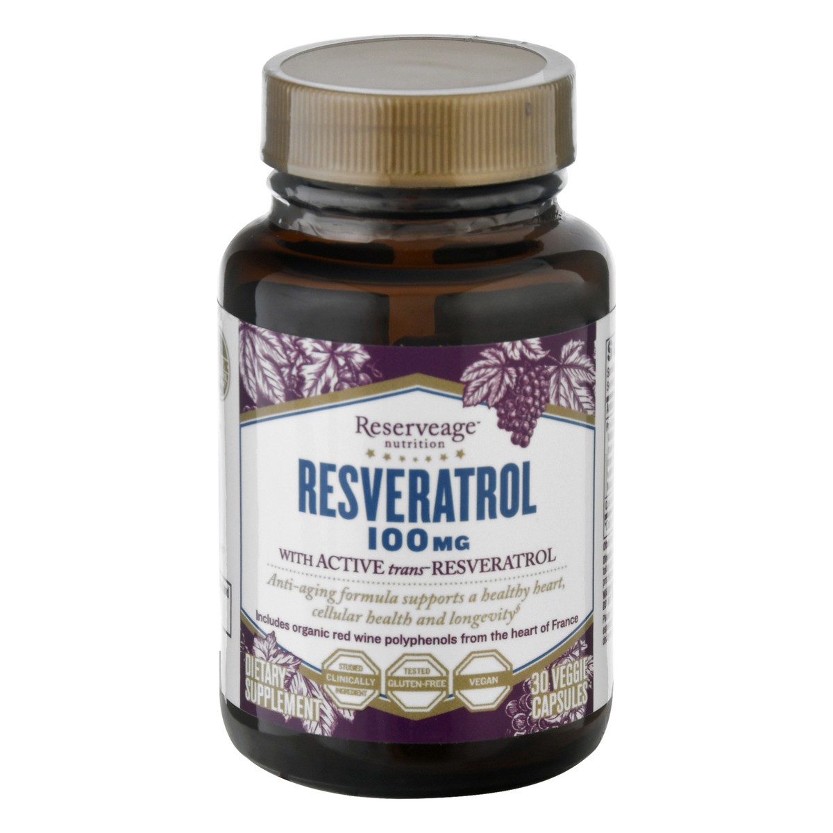 slide 1 of 9, Reserveage Nutrition Resveratrol 100mg, 30 ct