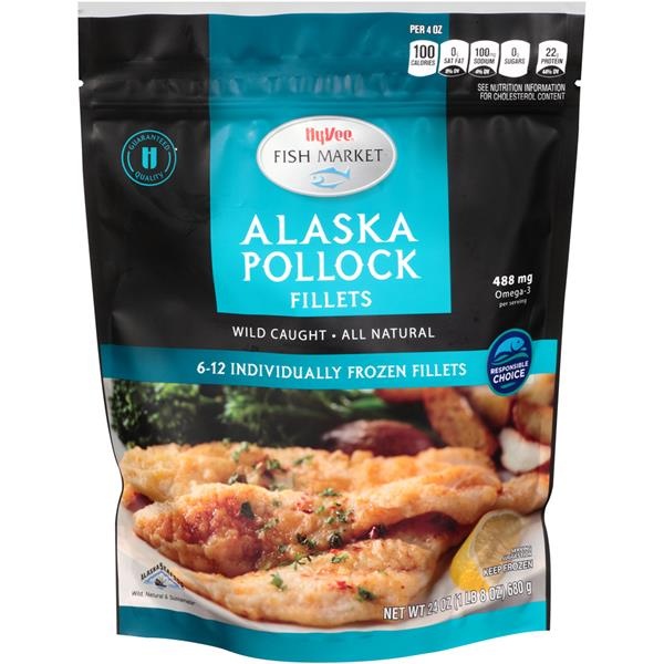 slide 1 of 1, Hy-Vee Fish Market Alaska Pollock Fillets, 24 oz