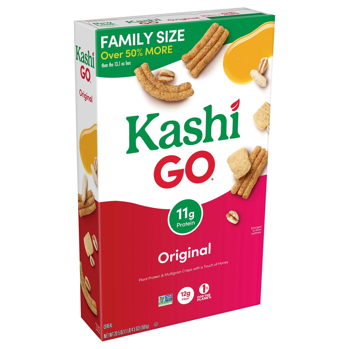 slide 6 of 8, Kashi GO Breakfast Cereal, Vegetarian Protein, Fiber Cereal, Family Size, Original, 20.5oz Box, 1 Box, 20.5 oz