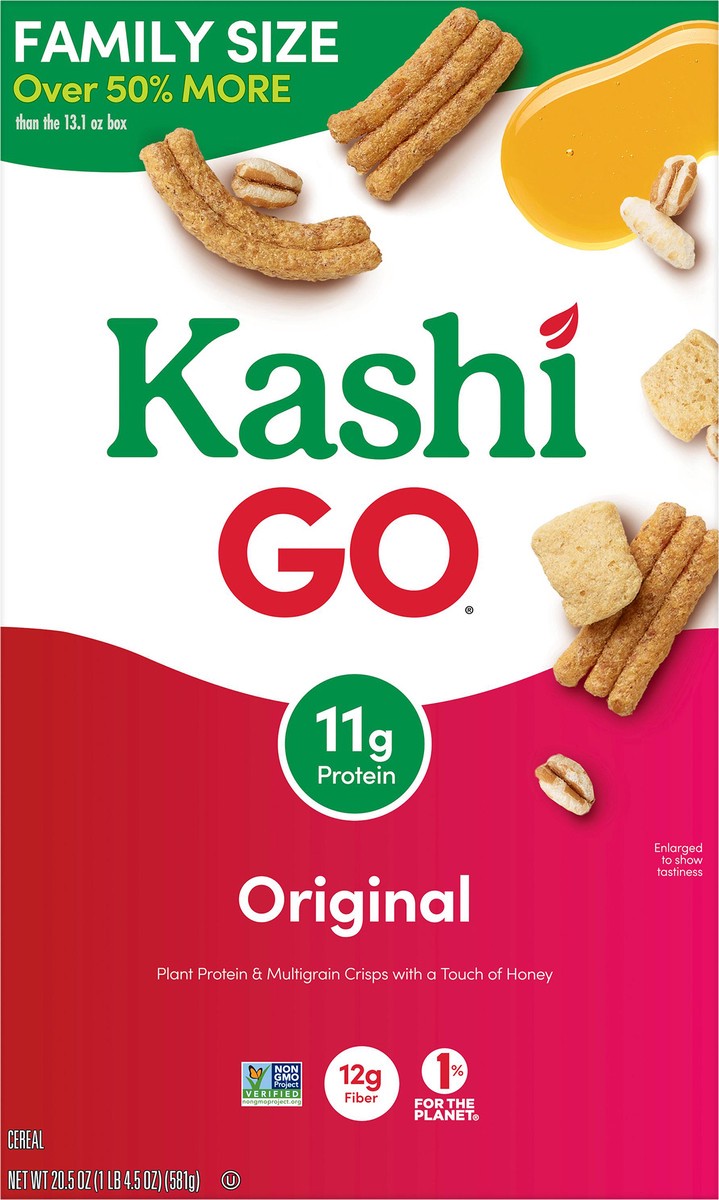 slide 8 of 8, Kashi GO Breakfast Cereal, Vegetarian Protein, Fiber Cereal, Family Size, Original, 20.5oz Box, 1 Box, 20.5 oz