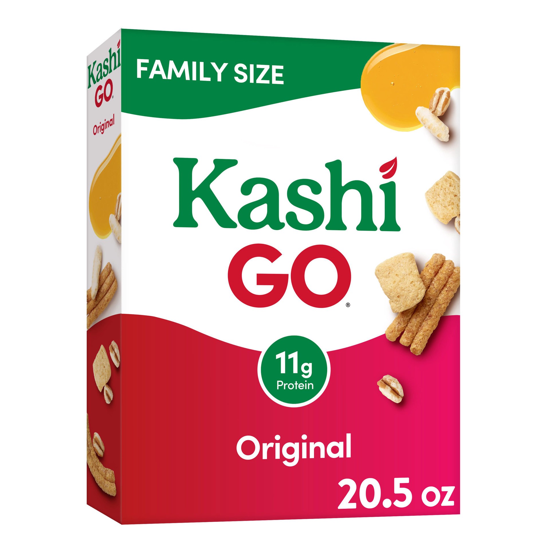 slide 1 of 8, Kashi GO Breakfast Cereal, Vegetarian Protein, Fiber Cereal, Family Size, Original, 20.5oz Box, 1 Box, 20.5 oz