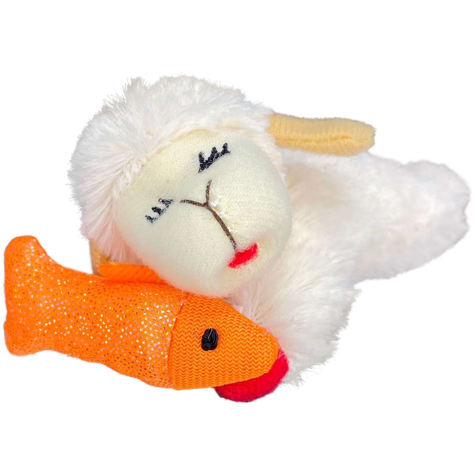 slide 1 of 1, MultiPet Lamb Chop Cat Holding Sparkle Orange Fish Cat Toy, 1 ct