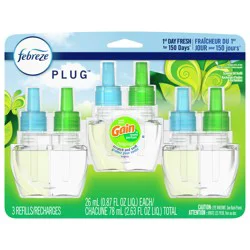 Febreze Plug In Air Freshener, Odor-Fighting Scented Oil Refill, Gain Scent, 3 Refills