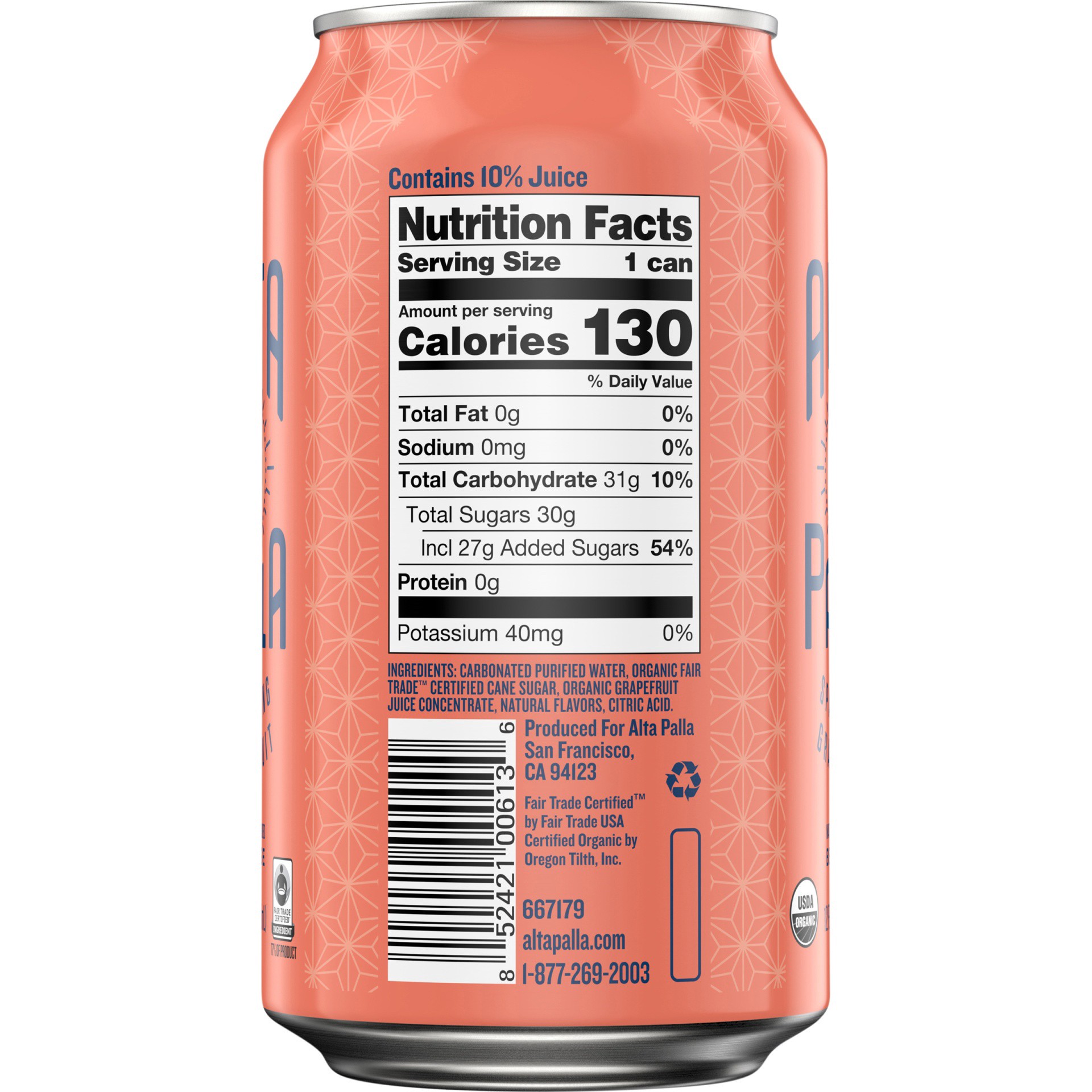 slide 4 of 4, Alta Palla Certified Organic Fair Trade Sparkling Fruit Juice Beverage, Grapefruit- 12 fl oz, 12 fl oz