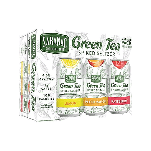 slide 1 of 1, Saranac Variety Pack Green Tea Spiked Seltzer 12 - 12 fl oz Cans, 1 ct